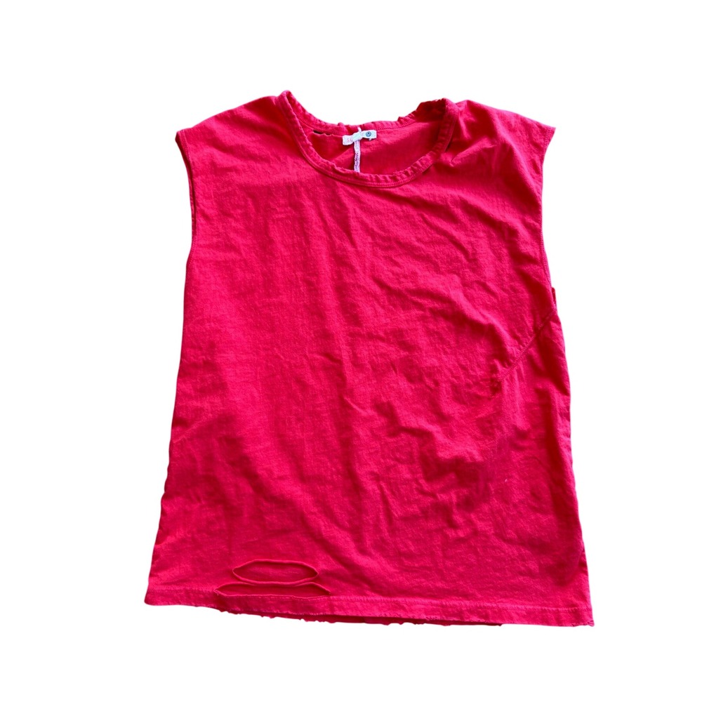 Sundry Women coral/red Distressed Muscle Tee Cotton‎ Tank Top Size 1 Made in USA